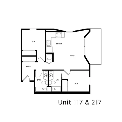 Floor plan 2 Bed 2 Bath - Type 3