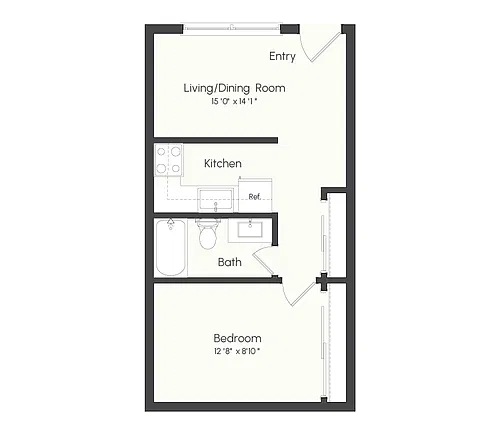 Floor plan 2A1 | 1 Bed | 1 Bath