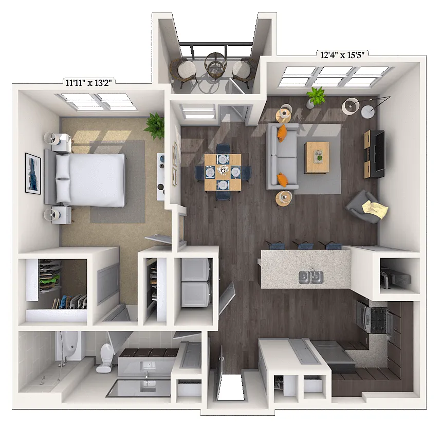Floor plan Traditional 1x1-884 SF-FP