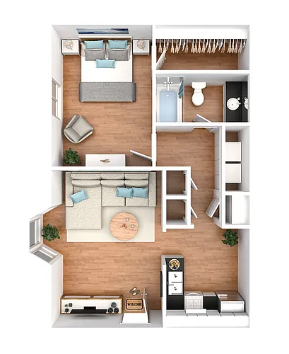 Floor plan Acklen Park 1 Bedroom A