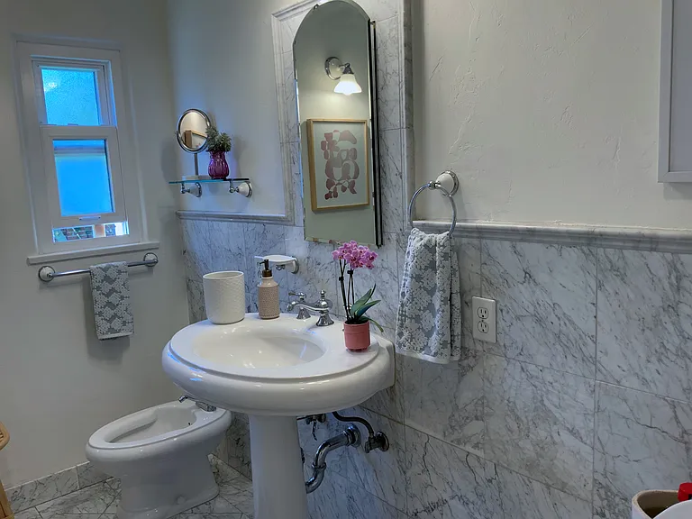 MASTER BATH - PEDESTAL SINK, TUB, ENCLOSED SHOWER, BIDET