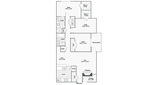 Floor plan 3 Bed 2 Bath Washer Dryer A