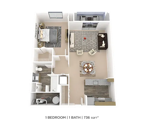 Floor plan One Bedroom- 736 sqft
