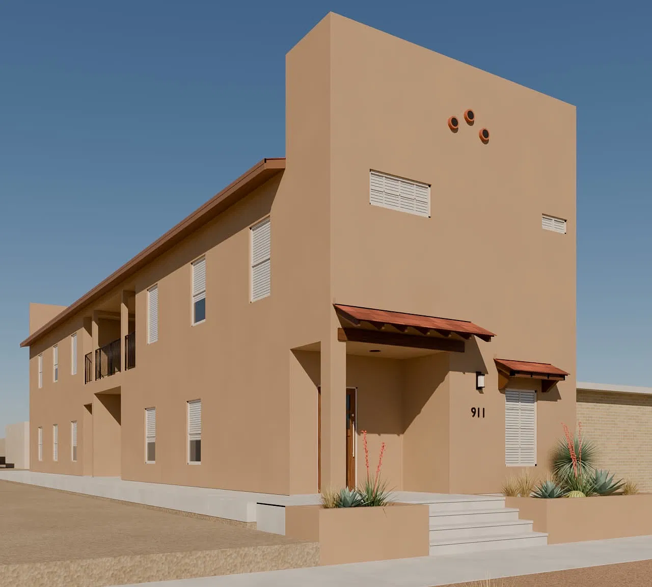 Rendering of front of building