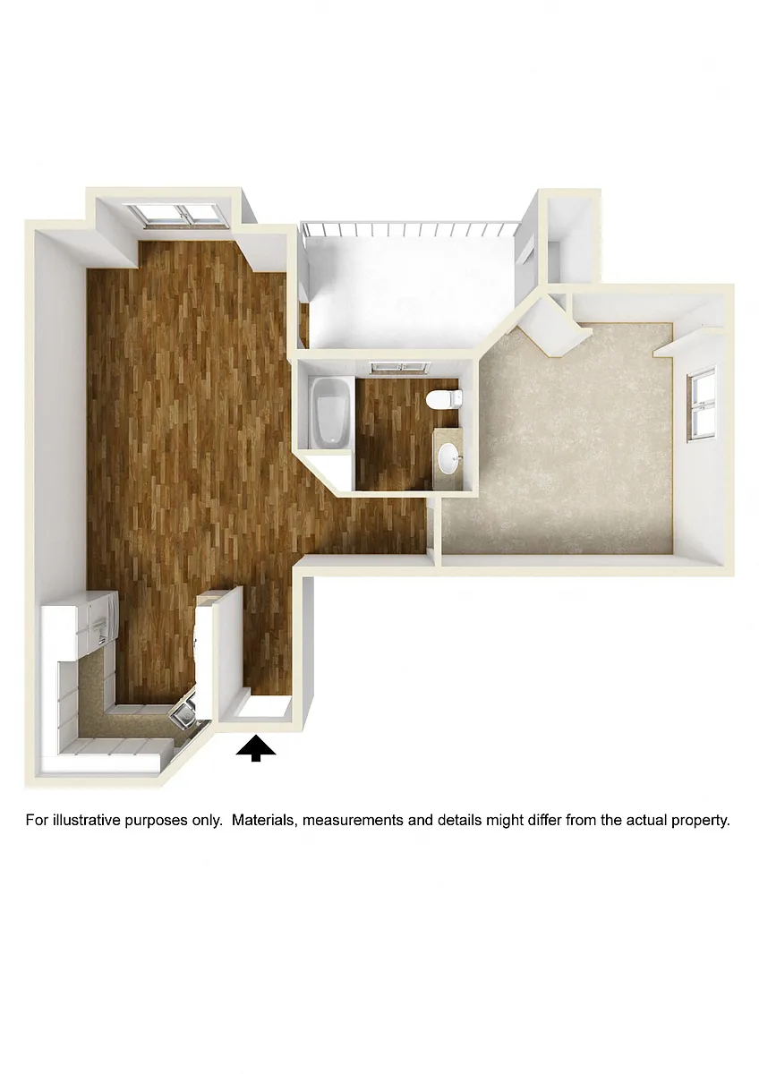 Floor plan 1 Bedroom, 1 Bathroom Plan A