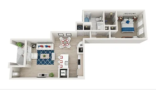 Floor plan A6-1BR-1BA-859-865sf