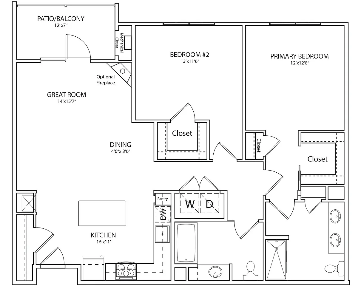Floor plan 2 Bed 2 Bath C Style