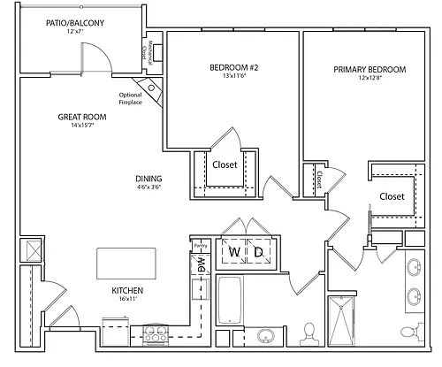Floor plan 2 Bed 2 Bath C Style
