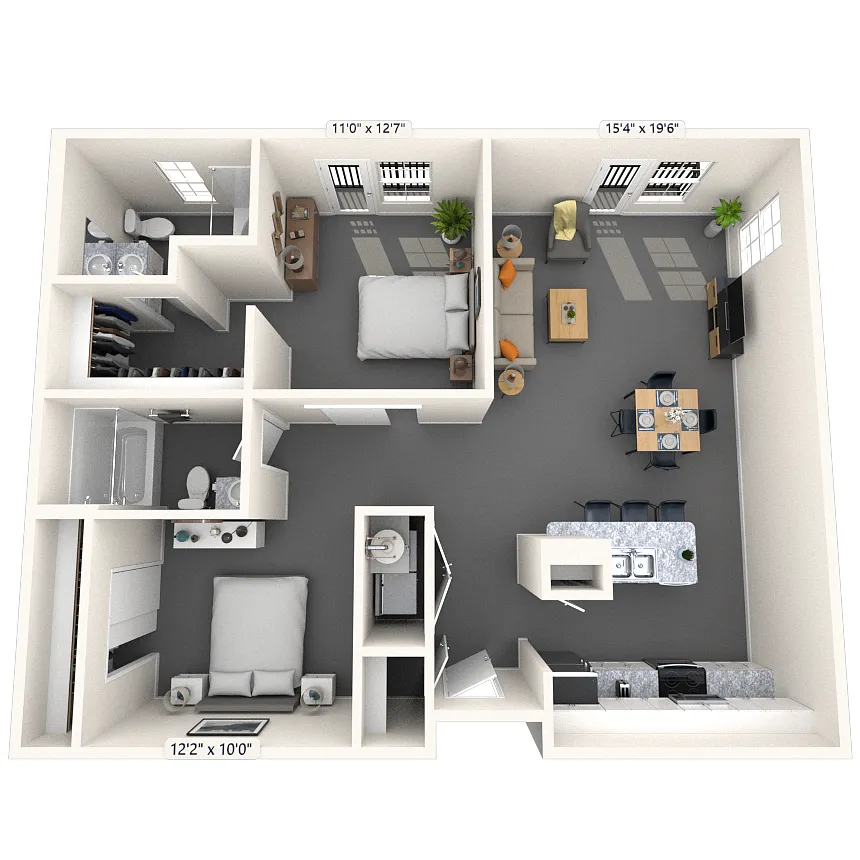 Floor plan Traditional 2x2 1015-1082 SF
