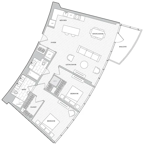 Floor plan 2 Bed 2 Bath B2G