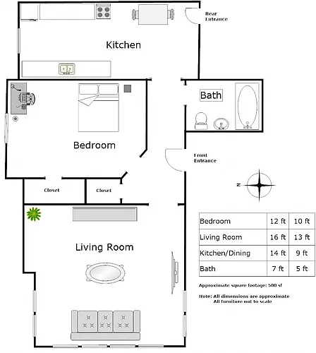 Floor plan 1 Bedroom - 1 Bathroom