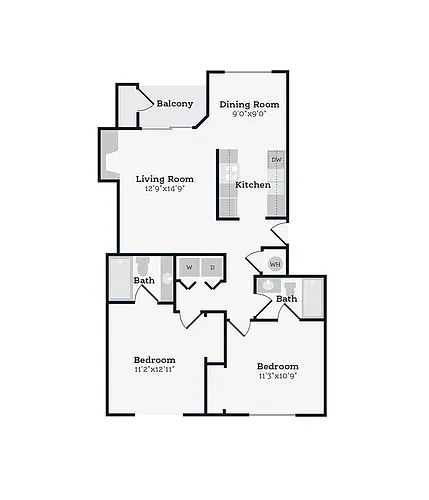 Floor plan 2 Bed, 2 Bath