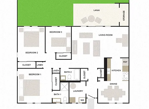 Floor plan Makai 3/1.5 1203sf
