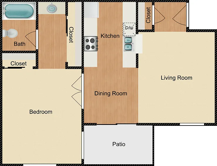 1 Bed 1 Bath Floorplan Diagram