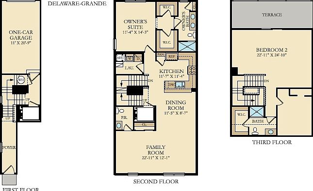 The property has three floors. starting with a private entrance leading to a garage and a hallway leading upstairs.