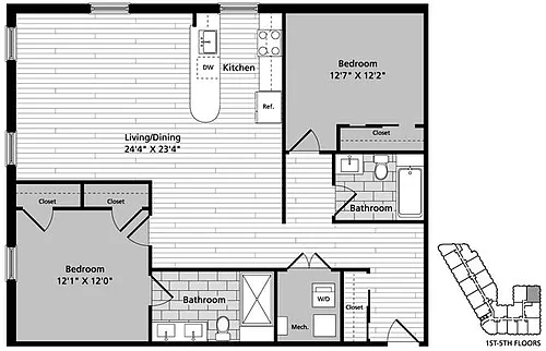 Floor plan D7 2 Bedroom 2 Bath