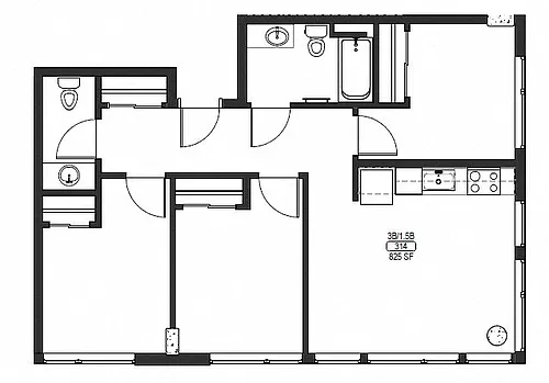 Floor plan Three Bedroom One Half Bath B
