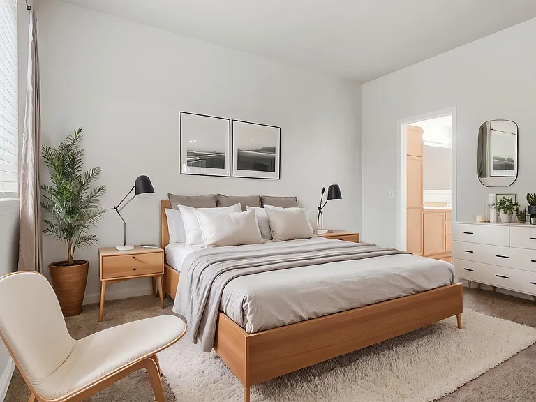 Primary Bedroom on main, virtural staged