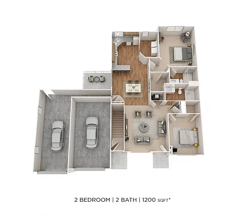 Floor plan Two Bedroom 2 Bath- 1200 sqft