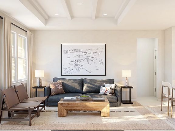 Great room with painted ceiling detail