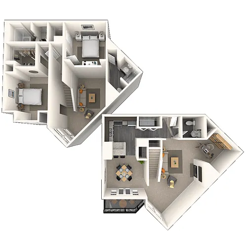 Floor plan Dual Level 2x2.5 1291-1638 SF