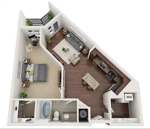 Floor plan One Bedroom w/ Balcony (A3)