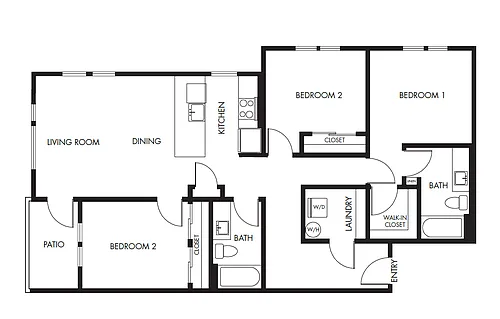 Floor plan 3 Bed 2 Bath Garden - 1226