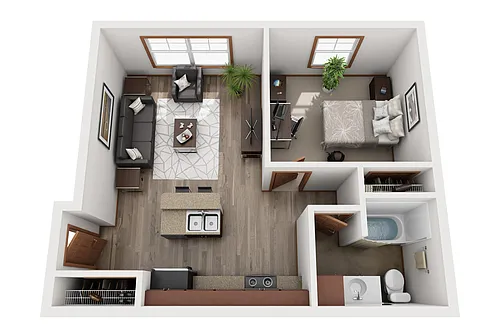 Floor plan 1 BR 1 BA - Meadow
