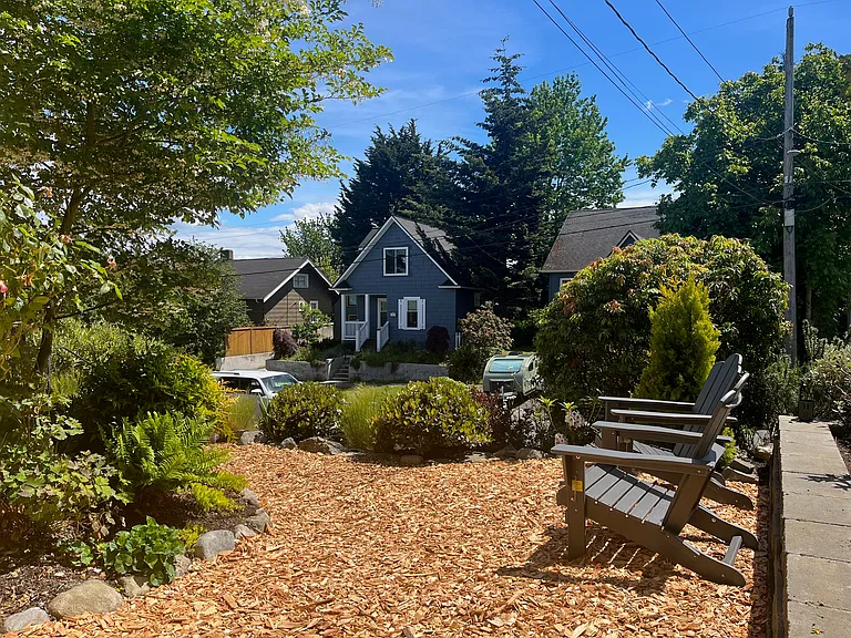 Adirondack seating area in front yard