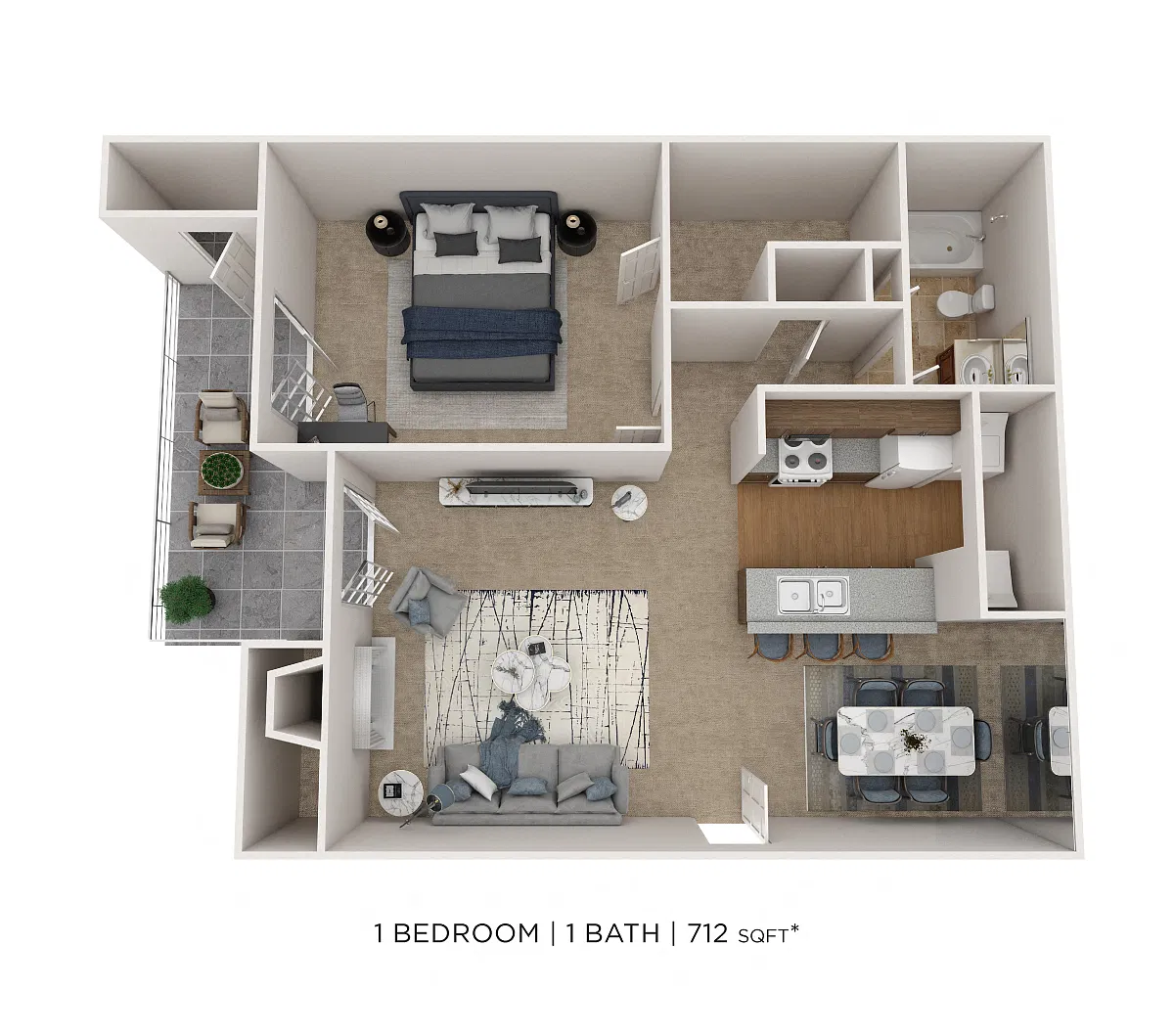 Floor plan One Bedroom- 712 sqft