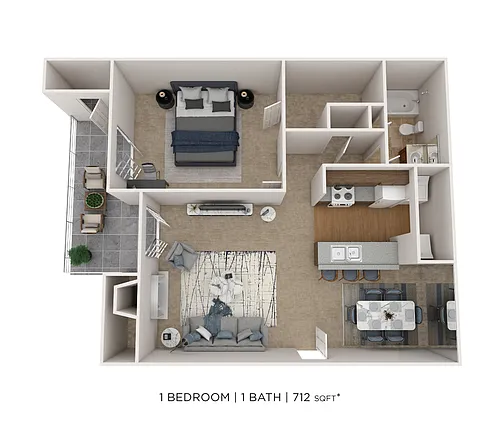 Floor plan One Bedroom- 712 sqft