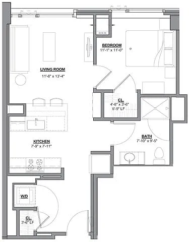 Floor plan 1 Bed/1 Bath-1D-3