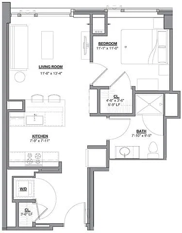 Floor plan 1 Bed/1 Bath-1D-1