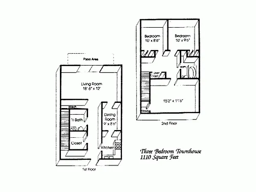 Floor plan 3 Bedroom, 1.5 Bath TH