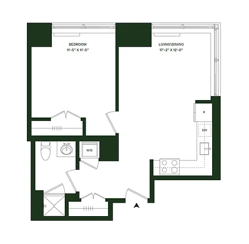 Floor plan Residence 13 - South: 1BR 1BA
