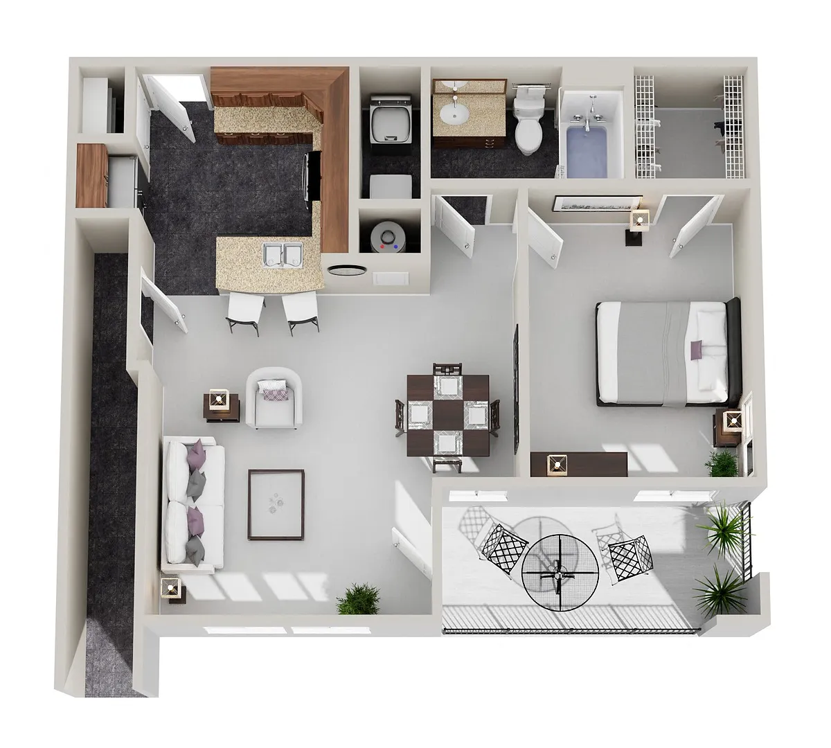 Floor plan 1 Bed 1 Bath with Optional Fireplace