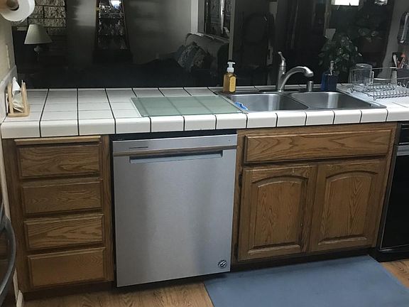 Kitchen sink and stainless steel dishwasher