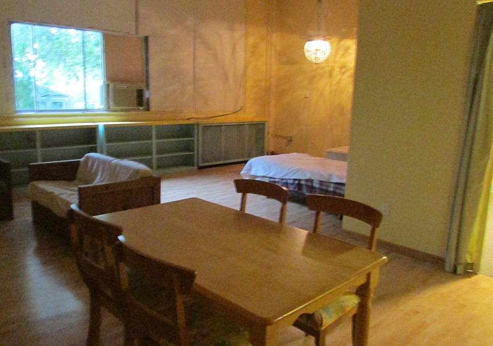 View from kitchenette to bed area
