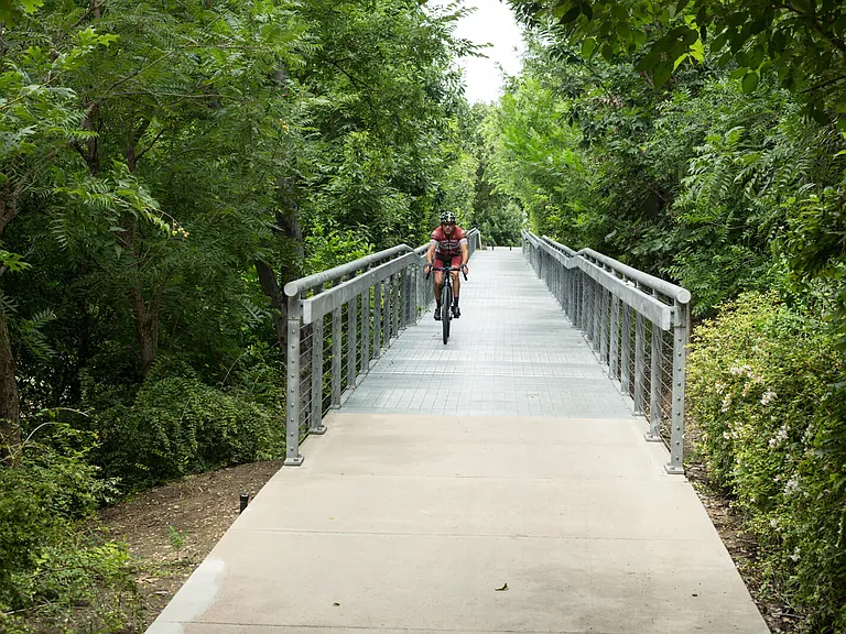 The 3.5-mile Katy Trail is a paved trail that is pedestrian and cyclist friendly