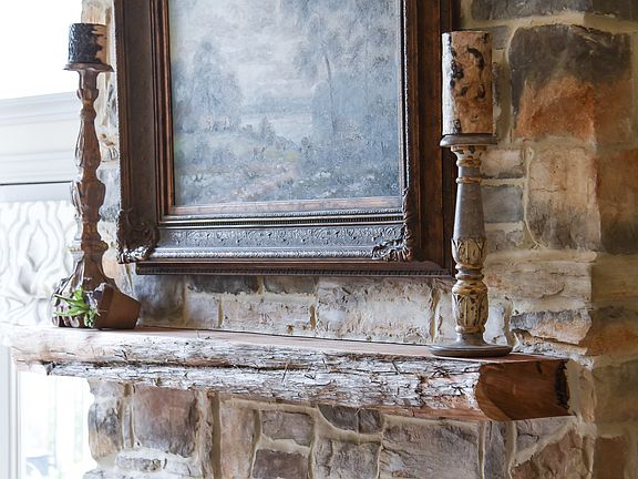 Rustic stone fireplace