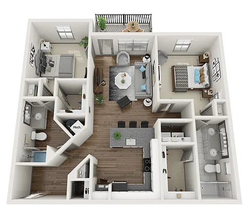 Floor plan row - 2BR 2BA (1157 SF)