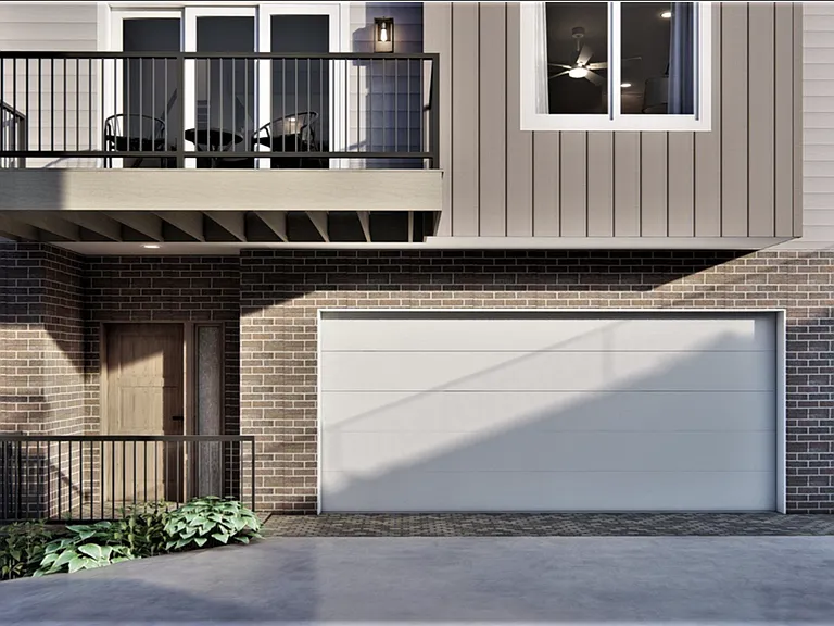 Front entrance rendering of a townhome at Lyric Townhomes.