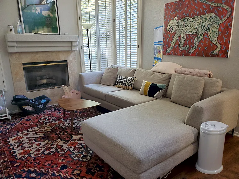 Light and bright living room with high ceilings