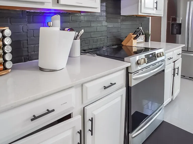 Lots of counter space andall stainless steel appliances.