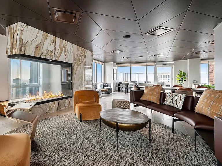 Rooftop lounge with fireplace