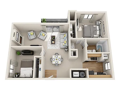 Floor plan Two Bedroom One and One-Half Bath
