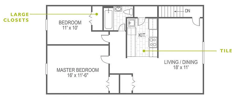 Floor plan 2 Bed | 1 Bath