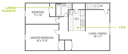 Floor plan 2 Bed | 1 Bath