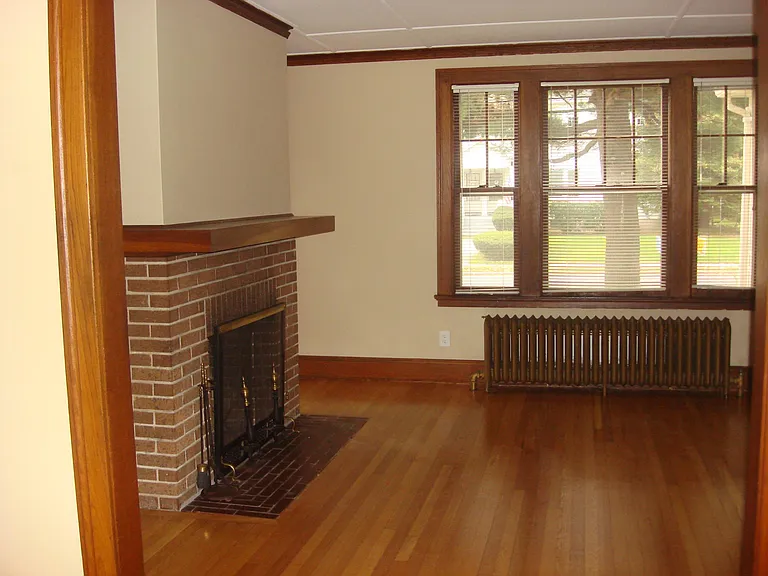 Living room with working fireplace