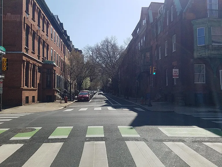 View down Spruce St looking East